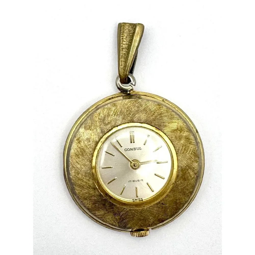 Consul 17 Rubis Pocket Watch Gold Plated Vintage Swiss Unisex Jewelry Watch Part